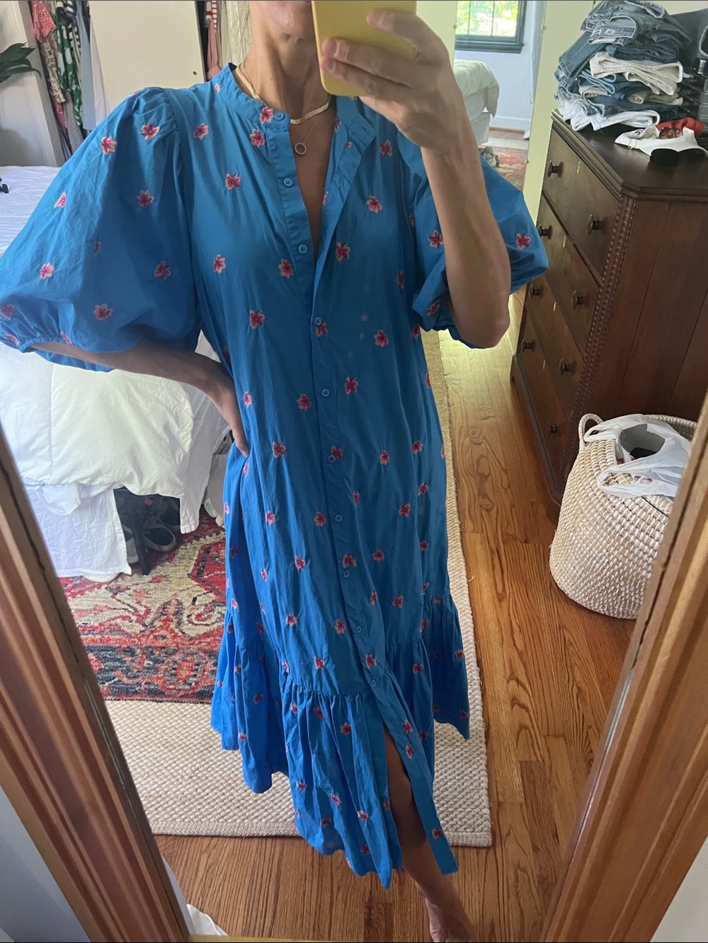 Zara Blue Midi Dress with Pink Floral Embroidery - Picture 3 of 4